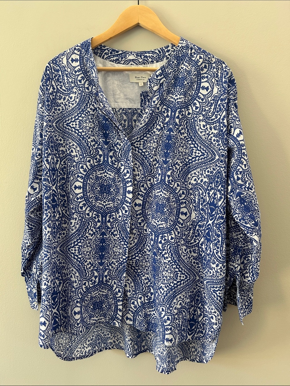 Part Two Organic Cotton Blue White Paisley Print Scandinavian Tunic Blouse Top - Picture 4 of 9